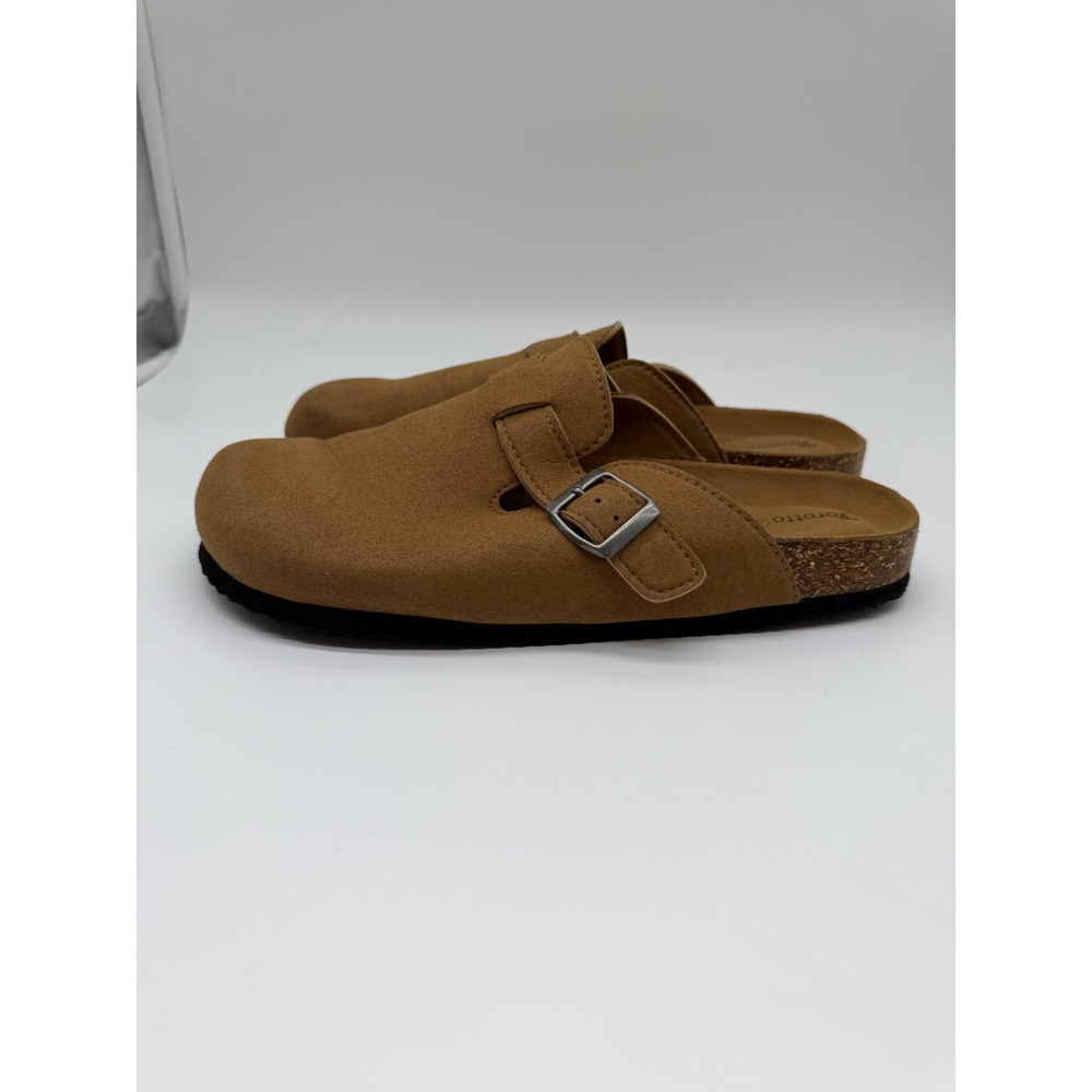 Torotto Tan Faux Suede Buckle Clogs Mules Size 43 Womens Tan